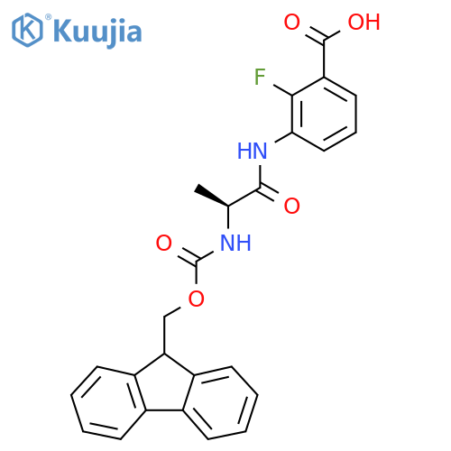 3-(2S)-2-({(9H-fluoren-9-yl)methoxycarbonyl}amino)propanamido-2-fluorobenzoic acid structure