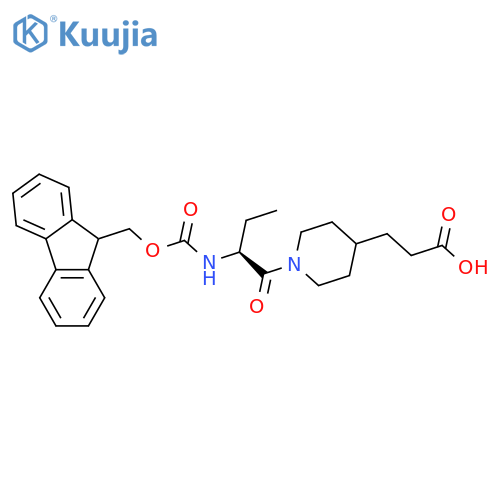 3-{1-(2S)-2-({(9H-fluoren-9-yl)methoxycarbonyl}amino)butanoylpiperidin-4-yl}propanoic acid structure