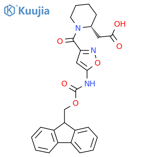 2-(2R)-1-5-({(9H-fluoren-9-yl)methoxycarbonyl}amino)-1,2-oxazole-3-carbonylpiperidin-2-ylacetic acid structure