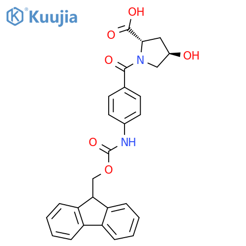 (2S,4R)-1-4-({(9H-fluoren-9-yl)methoxycarbonyl}amino)benzoyl-4-hydroxypyrrolidine-2-carboxylic acid structure