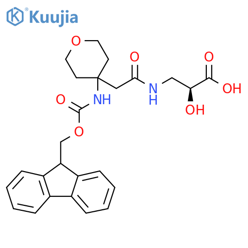 (2S)-3-{2-4-({(9H-fluoren-9-yl)methoxycarbonyl}amino)oxan-4-ylacetamido}-2-hydroxypropanoic acid structure