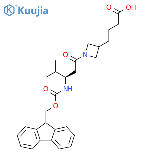 4-{1-(3R)-3-({(9H-fluoren-9-yl)methoxycarbonyl}amino)-4-methylpentanoylazetidin-3-yl}butanoic acid structure