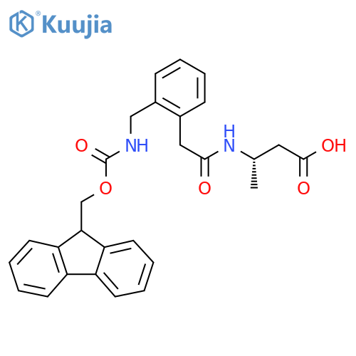 (3S)-3-(2-{2-({(9H-fluoren-9-yl)methoxycarbonyl}amino)methylphenyl}acetamido)butanoic acid structure