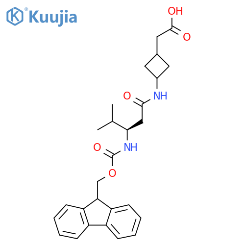 2-{3-(3R)-3-({(9H-fluoren-9-yl)methoxycarbonyl}amino)-4-methylpentanamidocyclobutyl}acetic acid structure