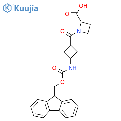 1-(1s,3s)-3-({(9H-fluoren-9-yl)methoxycarbonyl}amino)cyclobutanecarbonylazetidine-2-carboxylic acid structure