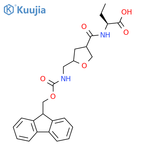 (2S)-2-({5-({(9H-fluoren-9-yl)methoxycarbonyl}amino)methyloxolan-3-yl}formamido)butanoic acid structure