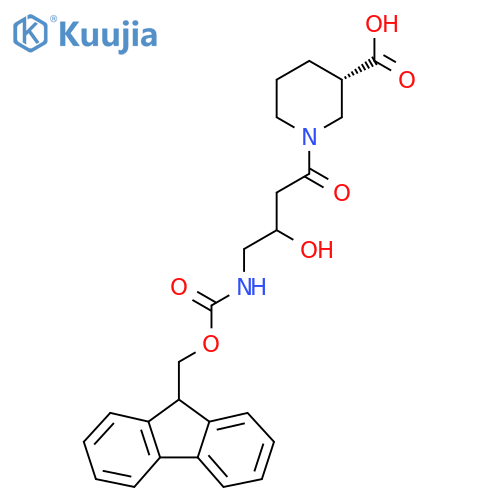 (3S)-1-4-({(9H-fluoren-9-yl)methoxycarbonyl}amino)-3-hydroxybutanoylpiperidine-3-carboxylic acid structure