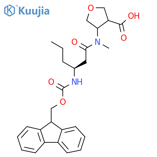 4-(3S)-3-({(9H-fluoren-9-yl)methoxycarbonyl}amino)-N-methylhexanamidooxolane-3-carboxylic acid structure