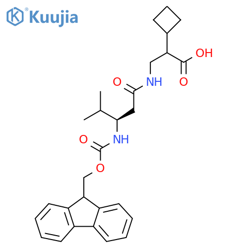 2-cyclobutyl-3-(3R)-3-({(9H-fluoren-9-yl)methoxycarbonyl}amino)-4-methylpentanamidopropanoic acid structure