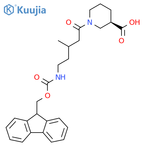 (3R)-1-5-({(9H-fluoren-9-yl)methoxycarbonyl}amino)-3-methylpentanoylpiperidine-3-carboxylic acid structure