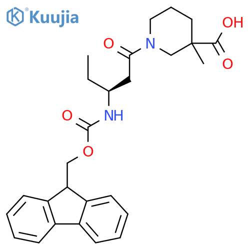 1-(3S)-3-({(9H-fluoren-9-yl)methoxycarbonyl}amino)pentanoyl-3-methylpiperidine-3-carboxylic acid structure