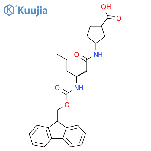3-(3R)-3-({(9H-fluoren-9-yl)methoxycarbonyl}amino)hexanamidocyclopentane-1-carboxylic acid structure