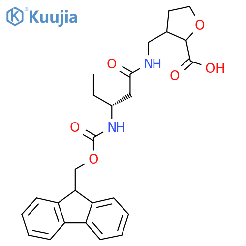 3-{(3R)-3-({(9H-fluoren-9-yl)methoxycarbonyl}amino)pentanamidomethyl}oxolane-2-carboxylic acid structure