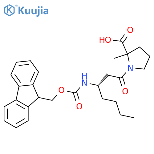 1-(3S)-3-({(9H-fluoren-9-yl)methoxycarbonyl}amino)heptanoyl-2-methylpyrrolidine-2-carboxylic acid structure