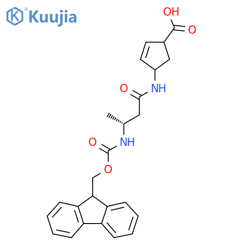 4-(3R)-3-({(9H-fluoren-9-yl)methoxycarbonyl}amino)butanamidocyclopent-2-ene-1-carboxylic acid structure