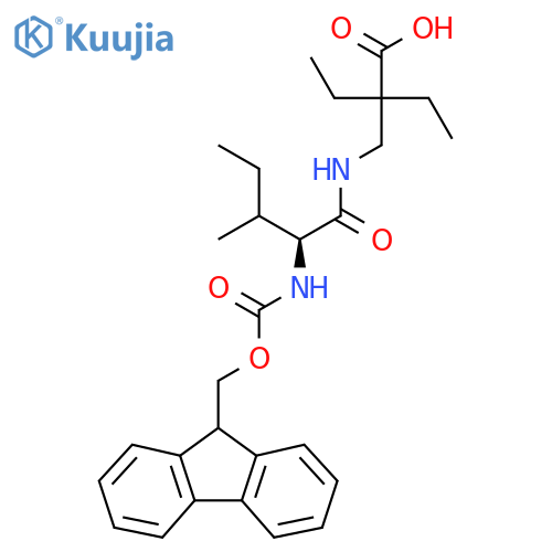 2-ethyl-2-{(2S)-2-({(9H-fluoren-9-yl)methoxycarbonyl}amino)-3-methylpentanamidomethyl}butanoic acid structure