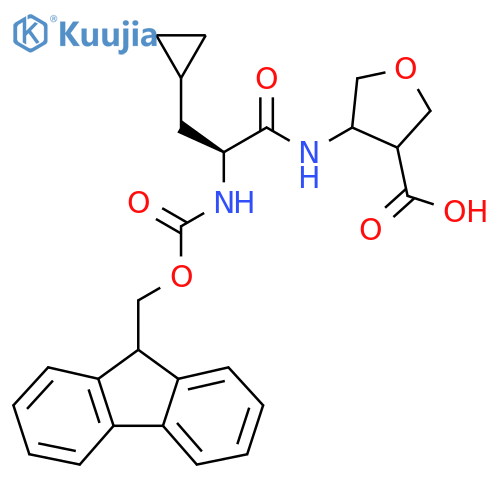 4-(2S)-3-cyclopropyl-2-({(9H-fluoren-9-yl)methoxycarbonyl}amino)propanamidooxolane-3-carboxylic acid structure