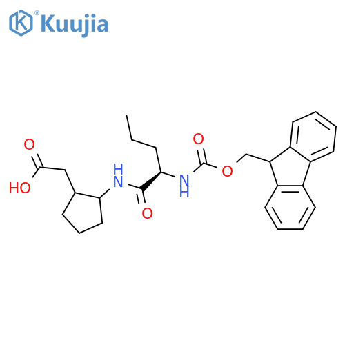 2-{2-(2R)-2-({(9H-fluoren-9-yl)methoxycarbonyl}amino)pentanamidocyclopentyl}acetic acid structure