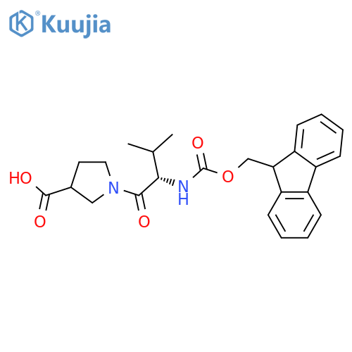 1-(2S)-2-({(9H-fluoren-9-yl)methoxycarbonyl}amino)-3-methylbutanoylpyrrolidine-3-carboxylic acid structure
