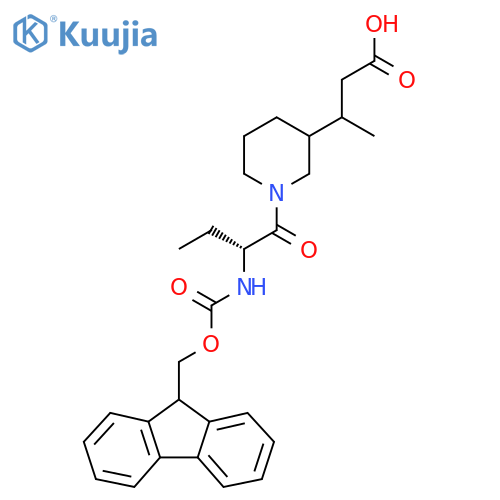3-{1-(2R)-2-({(9H-fluoren-9-yl)methoxycarbonyl}amino)butanoylpiperidin-3-yl}butanoic acid structure