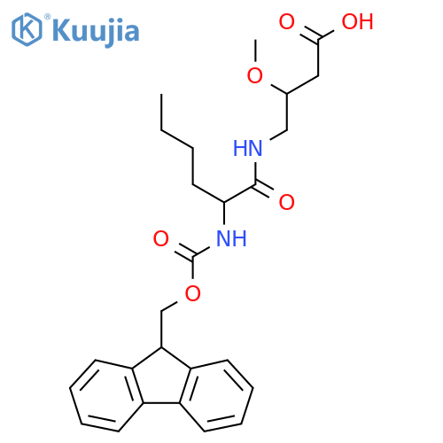 4-2-({(9H-fluoren-9-yl)methoxycarbonyl}amino)hexanamido-3-methoxybutanoic acid structure