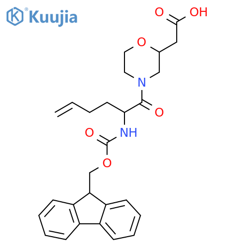 2-{4-2-({(9H-fluoren-9-yl)methoxycarbonyl}amino)hex-5-enoylmorpholin-2-yl}acetic acid structure