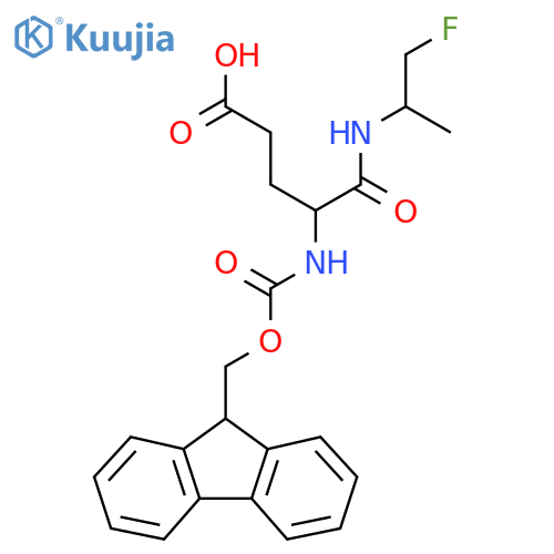 4-({(9H-fluoren-9-yl)methoxycarbonyl}amino)-4-(1-fluoropropan-2-yl)carbamoylbutanoic acid structure
