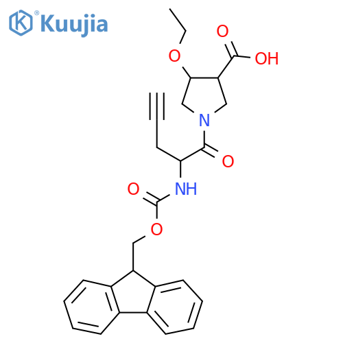 4-ethoxy-1-2-({(9H-fluoren-9-yl)methoxycarbonyl}amino)pent-4-ynoylpyrrolidine-3-carboxylic acid structure