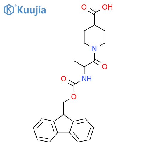 1-2-({(9H-fluoren-9-yl)methoxycarbonyl}amino)propanoylpiperidine-4-carboxylic acid structure