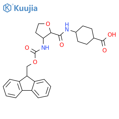 4-3-({(9H-fluoren-9-yl)methoxycarbonyl}amino)oxolane-2-amidocyclohexane-1-carboxylic acid structure