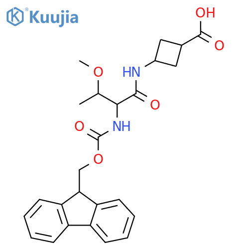 3-2-({(9H-fluoren-9-yl)methoxycarbonyl}amino)-3-methoxybutanamidocyclobutane-1-carboxylic acid structure