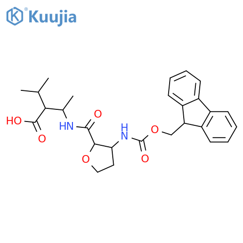 3-{3-({(9H-fluoren-9-yl)methoxycarbonyl}amino)oxolan-2-ylformamido}-2-(propan-2-yl)butanoic acid structure