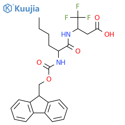 3-2-({(9H-fluoren-9-yl)methoxycarbonyl}amino)hexanamido-4,4,4-trifluorobutanoic acid structure