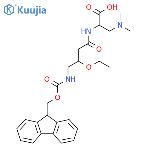 3-(dimethylamino)-2-3-ethoxy-4-({(9H-fluoren-9-yl)methoxycarbonyl}amino)butanamidopropanoic acid structure