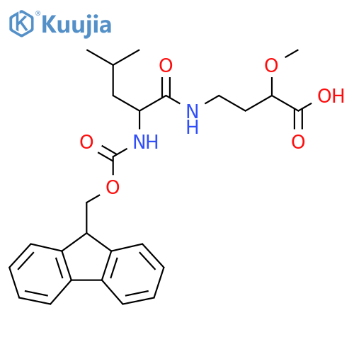 4-2-({(9H-fluoren-9-yl)methoxycarbonyl}amino)-4-methylpentanamido-2-methoxybutanoic acid structure