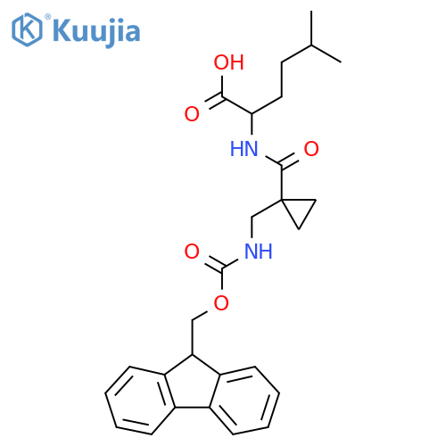 2-({1-({(9H-fluoren-9-yl)methoxycarbonyl}amino)methylcyclopropyl}formamido)-5-methylhexanoic acid structure