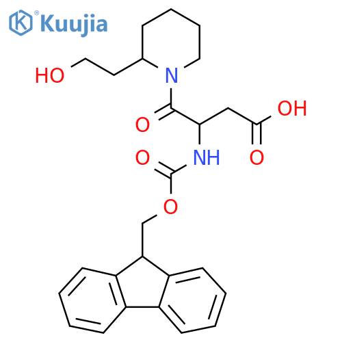 3-({(9H-fluoren-9-yl)methoxycarbonyl}amino)-4-2-(2-hydroxyethyl)piperidin-1-yl-4-oxobutanoic acid structure