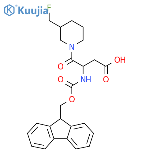 3-({(9H-fluoren-9-yl)methoxycarbonyl}amino)-4-3-(fluoromethyl)piperidin-1-yl-4-oxobutanoic acid structure