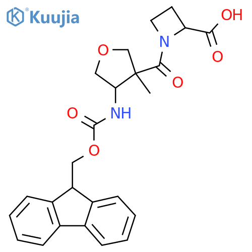 1-4-({(9H-fluoren-9-yl)methoxycarbonyl}amino)-3-methyloxolane-3-carbonylazetidine-2-carboxylic acid structure