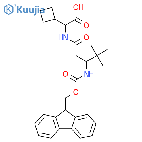 2-cyclobutyl-2-3-({(9H-fluoren-9-yl)methoxycarbonyl}amino)-4,4-dimethylpentanamidoacetic acid structure