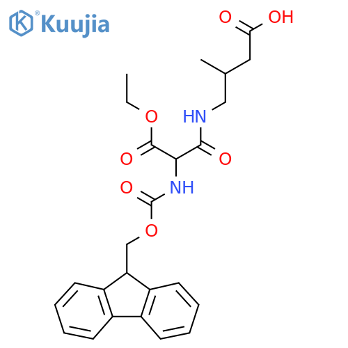 4-2-(ethyl carboxy)-2-({(9H-fluoren-9-yl)methoxycarbonyl}amino)acetamido-3-methylbutanoic acid structure