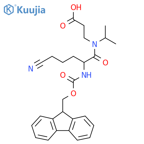 3-5-cyano-2-({(9H-fluoren-9-yl)methoxycarbonyl}amino)-N-(propan-2-yl)pentanamidopropanoic acid structure