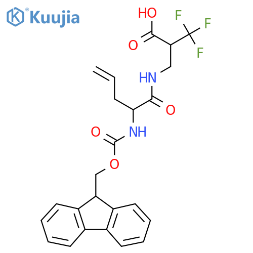 2-{2-({(9H-fluoren-9-yl)methoxycarbonyl}amino)pent-4-enamidomethyl}-3,3,3-trifluoropropanoic acid structure