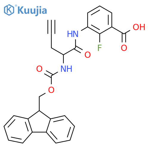 3-2-({(9H-fluoren-9-yl)methoxycarbonyl}amino)pent-4-ynamido-2-fluorobenzoic acid structure