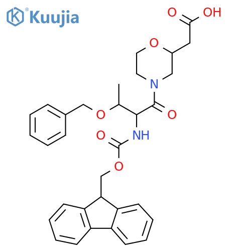 2-{4-3-(benzyloxy)-2-({(9H-fluoren-9-yl)methoxycarbonyl}amino)butanoylmorpholin-2-yl}acetic acid structure