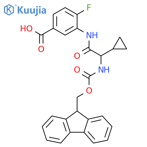 3-2-cyclopropyl-2-({(9H-fluoren-9-yl)methoxycarbonyl}amino)acetamido-4-fluorobenzoic acid structure