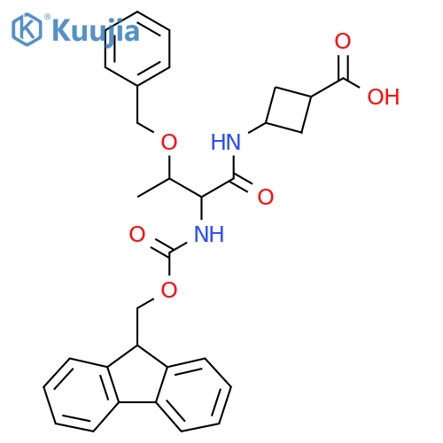 3-3-(benzyloxy)-2-({(9H-fluoren-9-yl)methoxycarbonyl}amino)butanamidocyclobutane-1-carboxylic acid structure