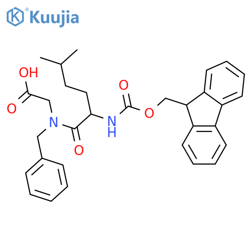 2-N-benzyl-2-({(9H-fluoren-9-yl)methoxycarbonyl}amino)-5-methylhexanamidoacetic acid structure