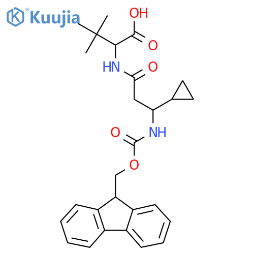 2-3-cyclopropyl-3-({(9H-fluoren-9-yl)methoxycarbonyl}amino)propanamido-3,3-dimethylbutanoic acid structure
