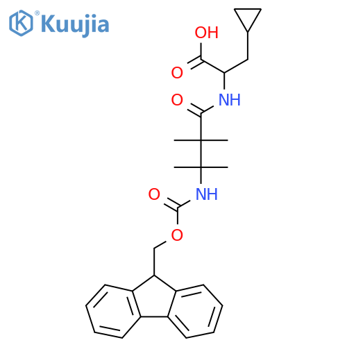 3-cyclopropyl-2-3-({(9H-fluoren-9-yl)methoxycarbonyl}amino)-2,2,3-trimethylbutanamidopropanoic acid structure